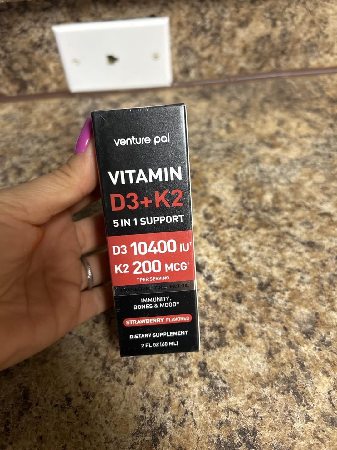 Customer photo review of Vitamin D3 10000 IU Plus K2 (MK-7) - Strawberry Flavor - 200 mcg Liquid Drops