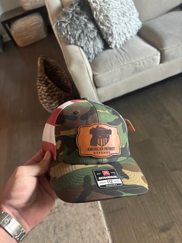 Customer photo review of Custom Leather Patch Hats Richardson CAMO Laser Engraved