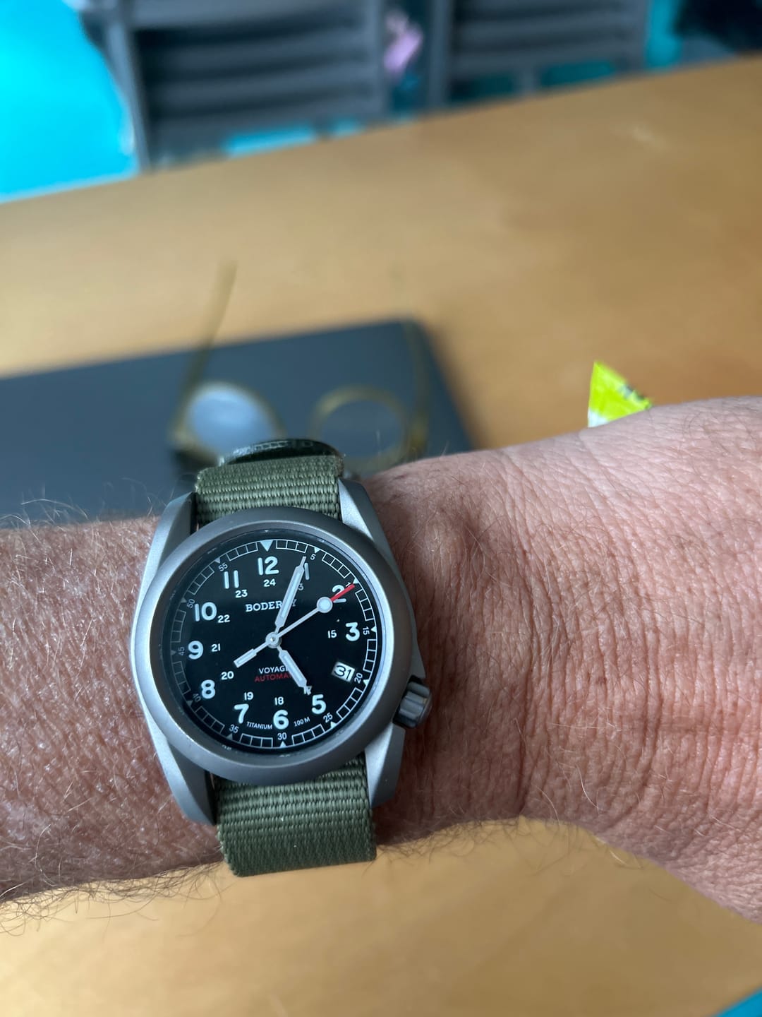 Customer photo review of VOYAGER - 100M Waterproof Titanium Automatic Field Watch | Black/ArmyGreen