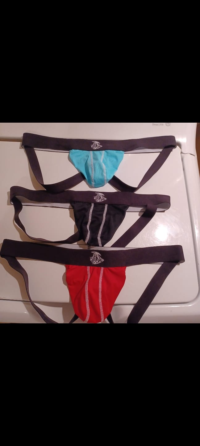 Customer photo review of Nylon 0in Mesh Jockstrap No Fly 3pk Black/Light Blue/Red