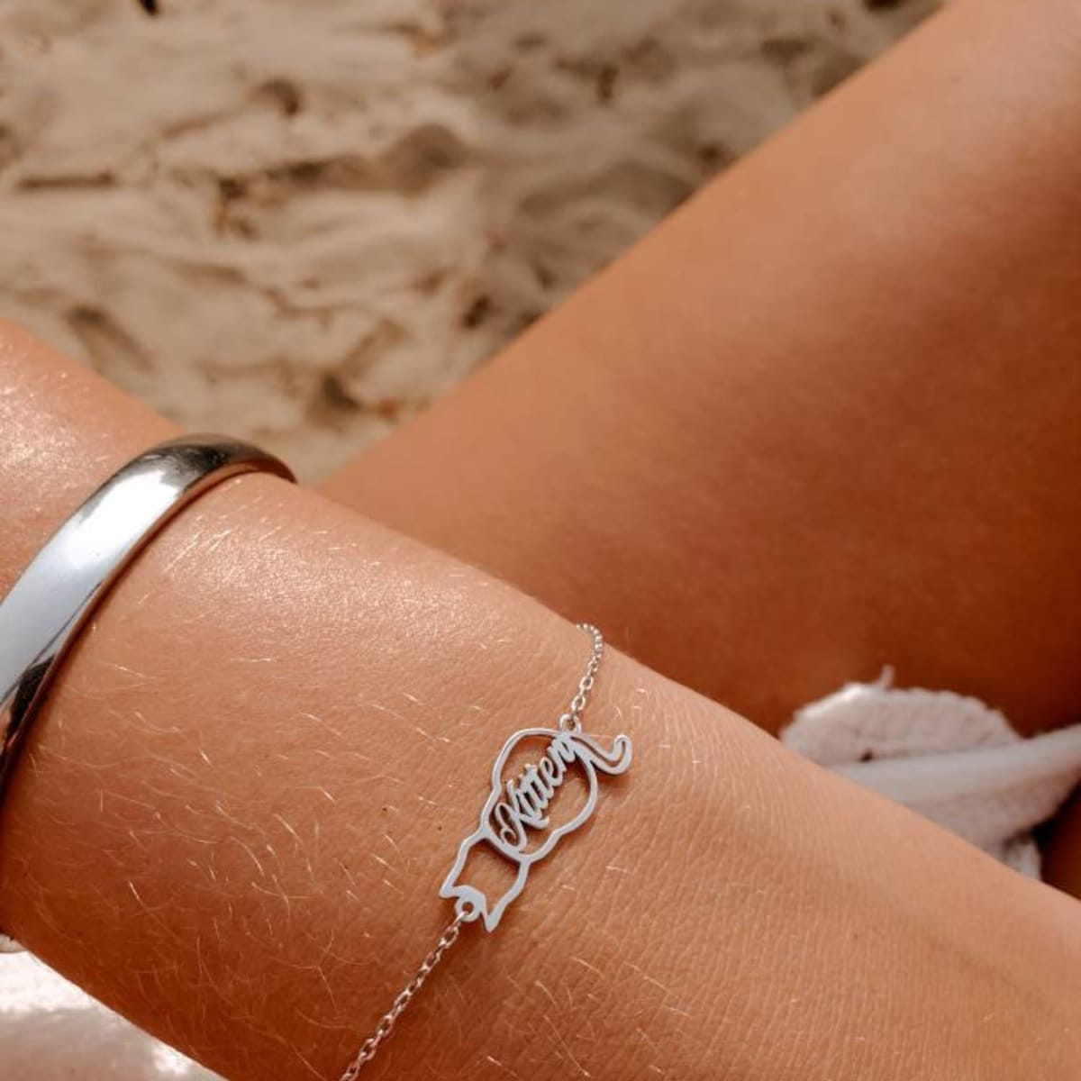Customer photo review of Custom Cat Name Bracelet