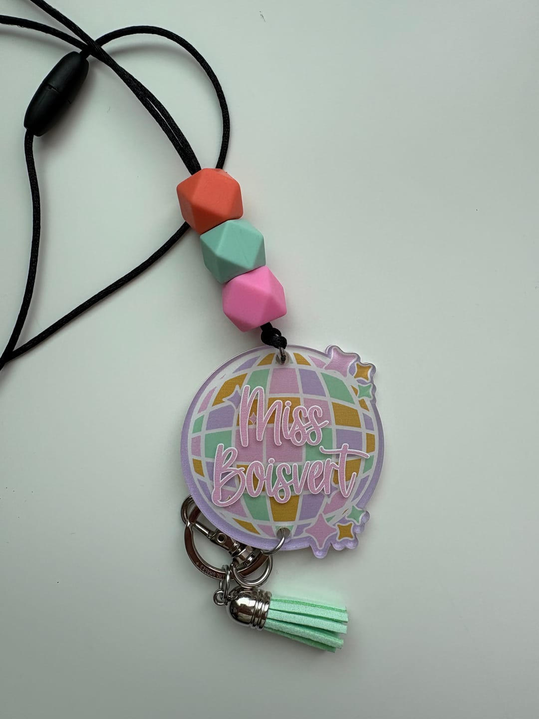 Customer photo review of Disco Party Printed Shape Acrylic Lanyard
