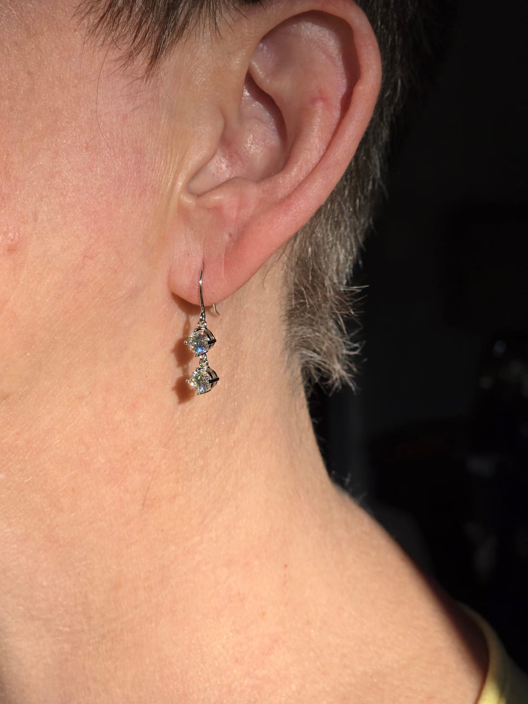 Customer photo review of Moissanite by Cate & Chloe Talia 18k Gold Plated 925 Sterling Silver Dangle Earrings 2.0tcw