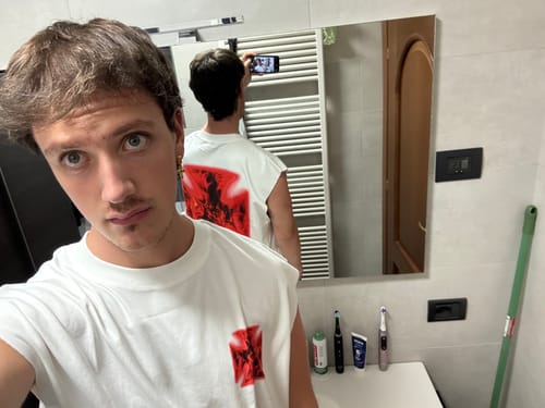 Customer photo review of ROUGH CUT CROPPED OVERSIZE TANK - FIRE CROSS / WHITE