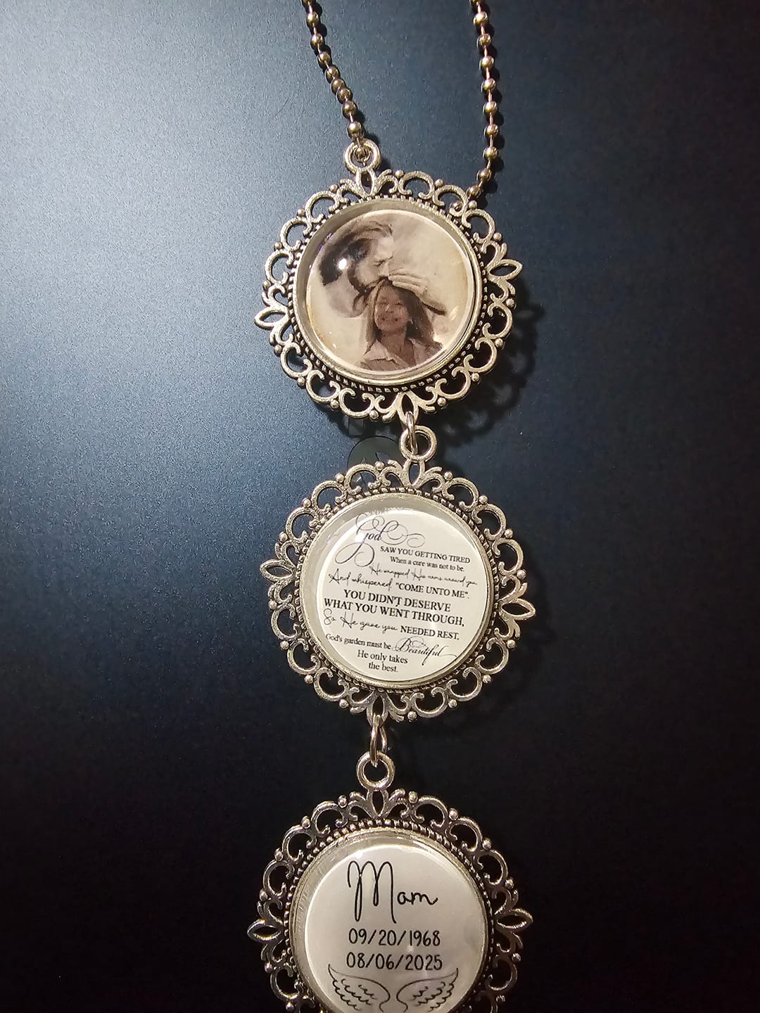 Customer photo review of Personalized Memorial God Saw You Getting Tired When A Cure Was Not To Be Photo Car Charm