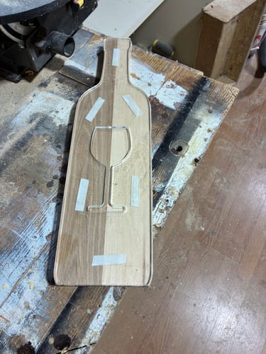 Customer photo review of 18x5" Wine Bottle Serving Board Acrylic Router Template