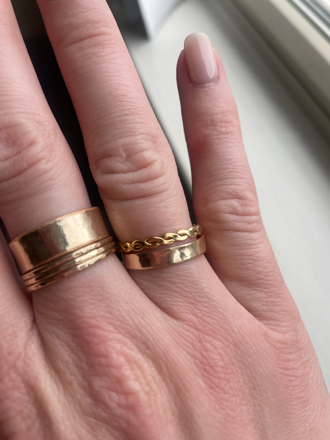 Customer photo review of 14k Gold Filled Wide Thin Band Ring