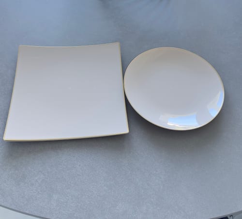 Customer photo review of Square Clear • Gold Plastic Plates | 10 Pack