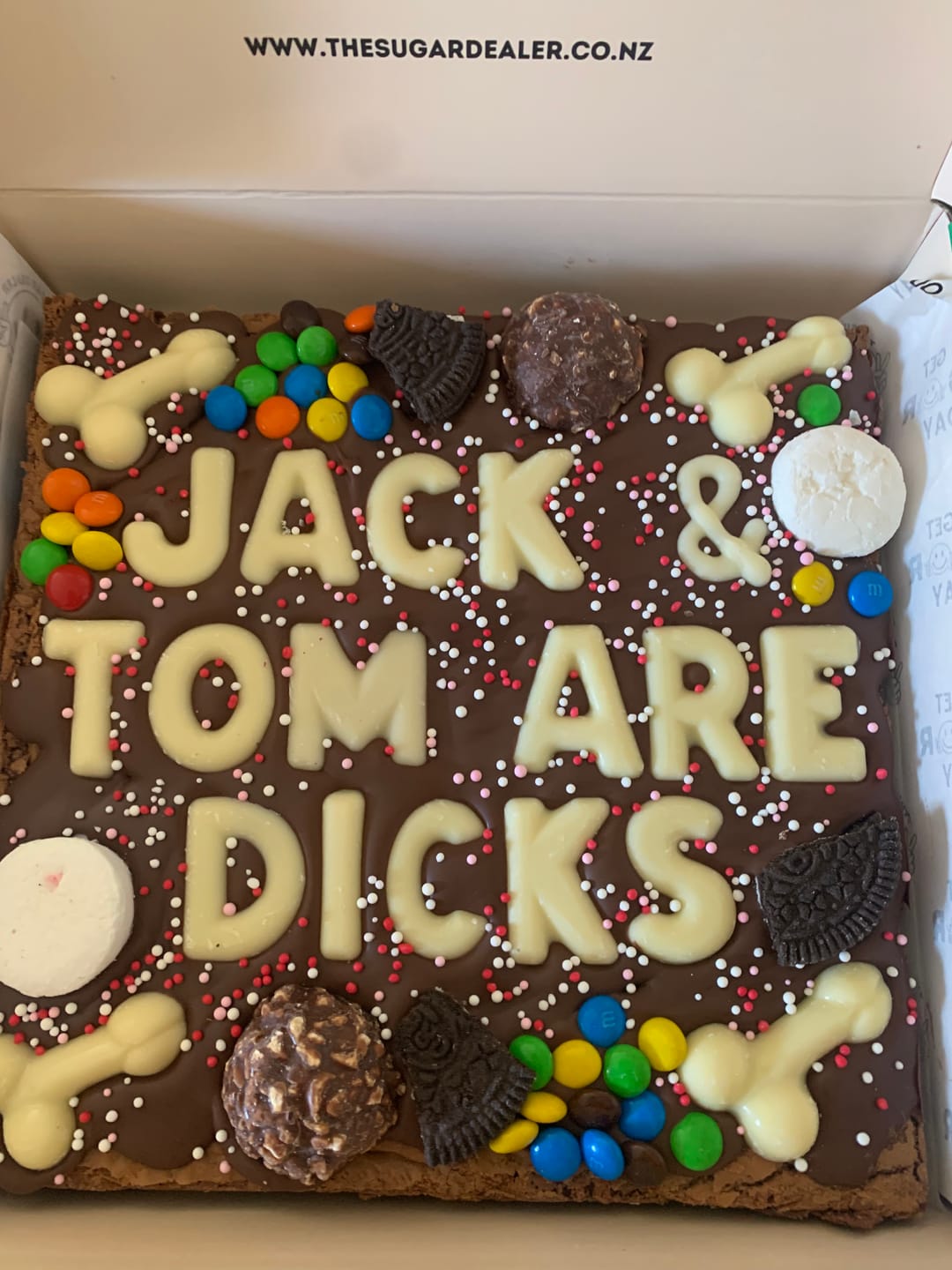 Customer photo review of Custom message dick brownie