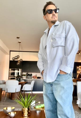 Customer photo review of Striped Drop Shoulder Lapel Long Sleeve Shirt