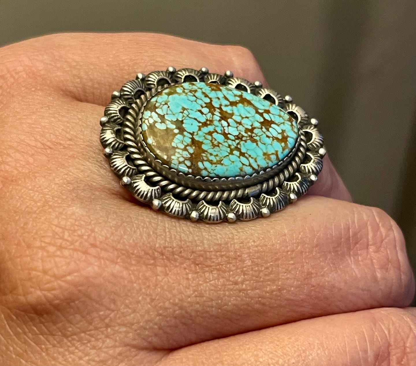 Customer photo review of Handmade Pink Dream Mojave, Wild Horse, Turquoise And Sterling Silver Adjustable Ring