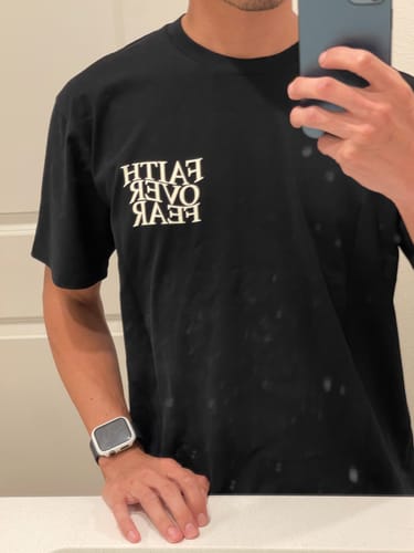 Customer photo review of FAITH OVER FEAR TEE