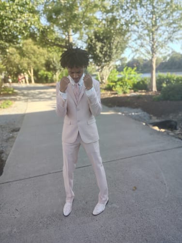 Customer photo review of Ties2you Mens Ties Rose Pink Paisley Silk Office Dress Tie Handkerchief Cufflinks Set