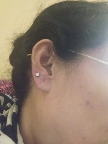 Customer photo review of Silver Zircon Bezel Stud Earrings