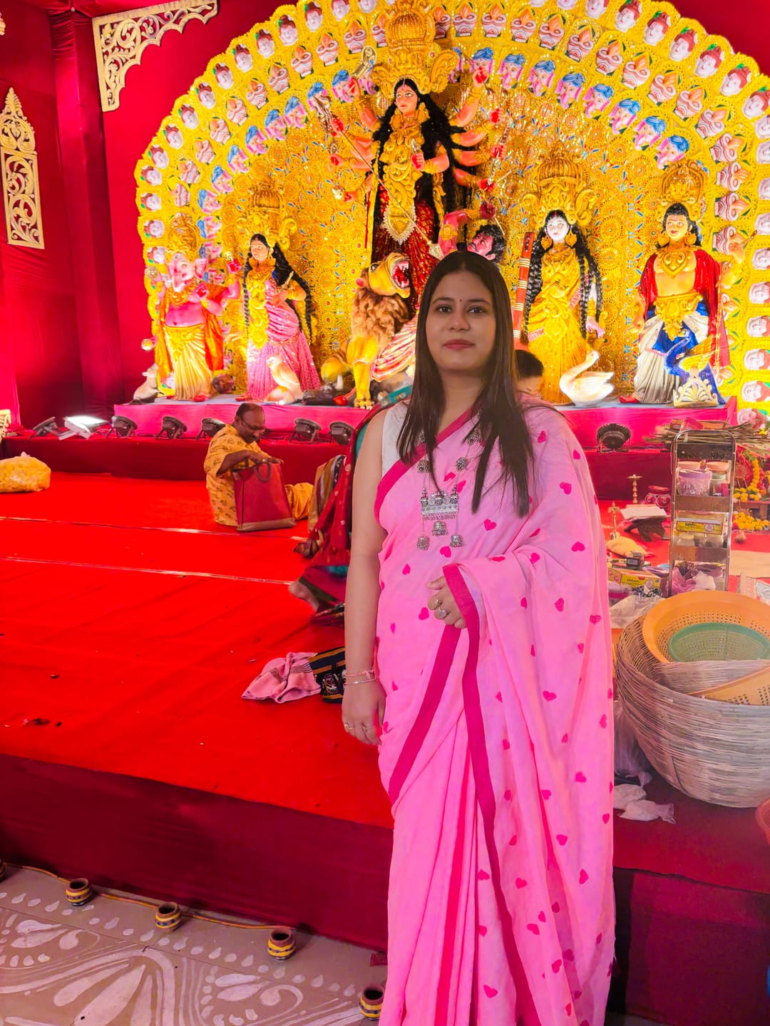 Customer photo review of Pink Love Mulmul Cotton Saree
