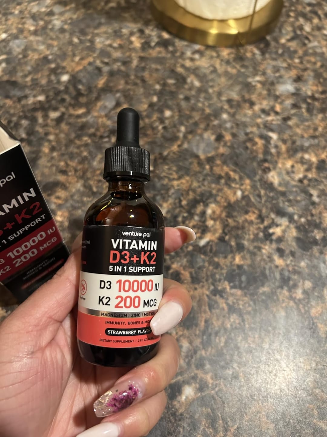 Customer photo review of Vitamin D3 10000 IU Plus K2 (MK-7) - Strawberry Flavor - 200 mcg Liquid Drops