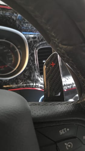 Customer photo review of Real Carbon Fiber Steering Wheel Paddle Shifter Extended Shape Buttons For Dodge Charger, Challenger, Durango, For Jeep Grand Cherokee, For Chrysler 300 Interior Accessories (Red - & +)