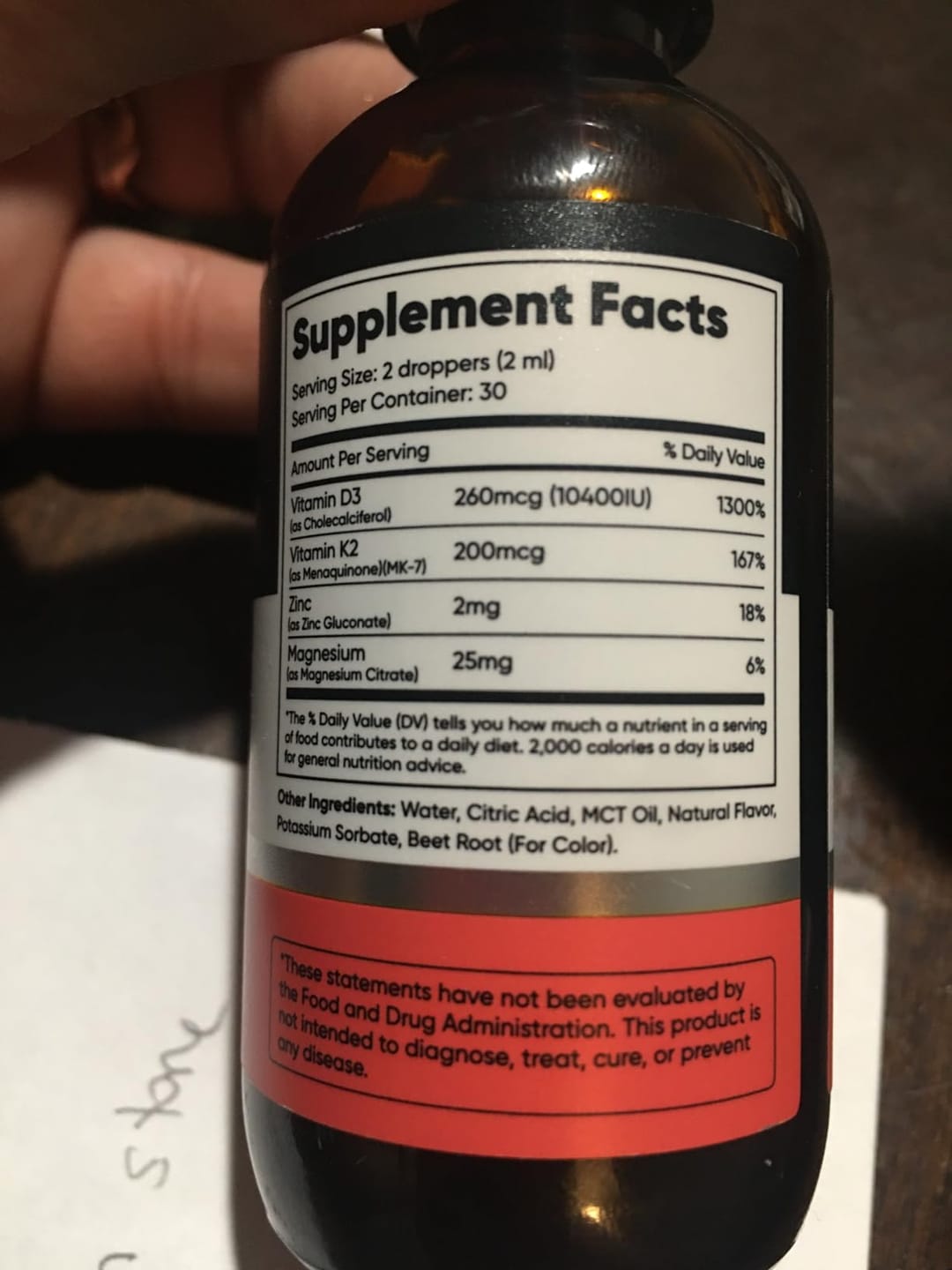 Customer photo review of Vitamin D3 10000 IU Plus K2 (MK-7) - Strawberry Flavor - 200 mcg Liquid Drops