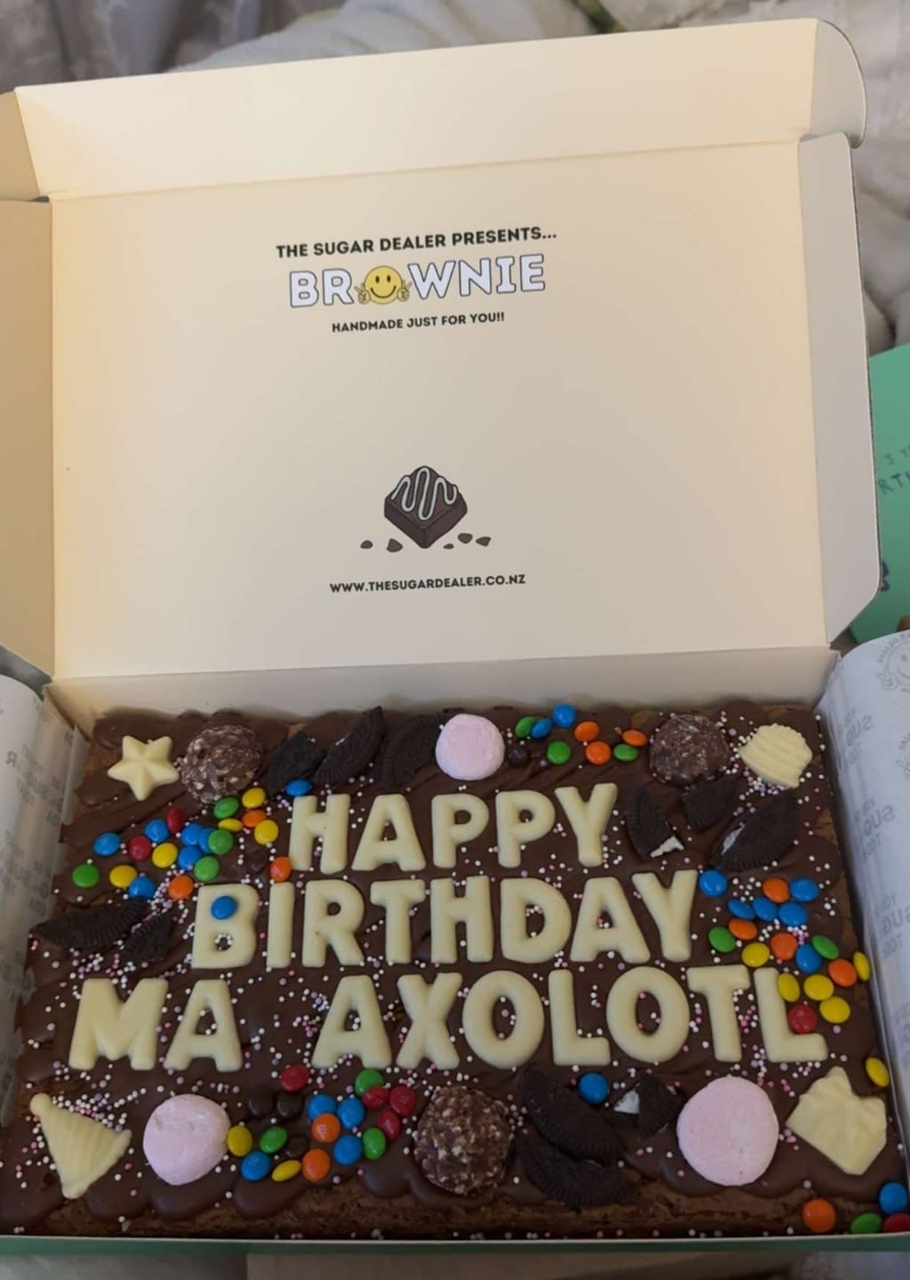 Customer photo review of Mega custom message birthday brownie