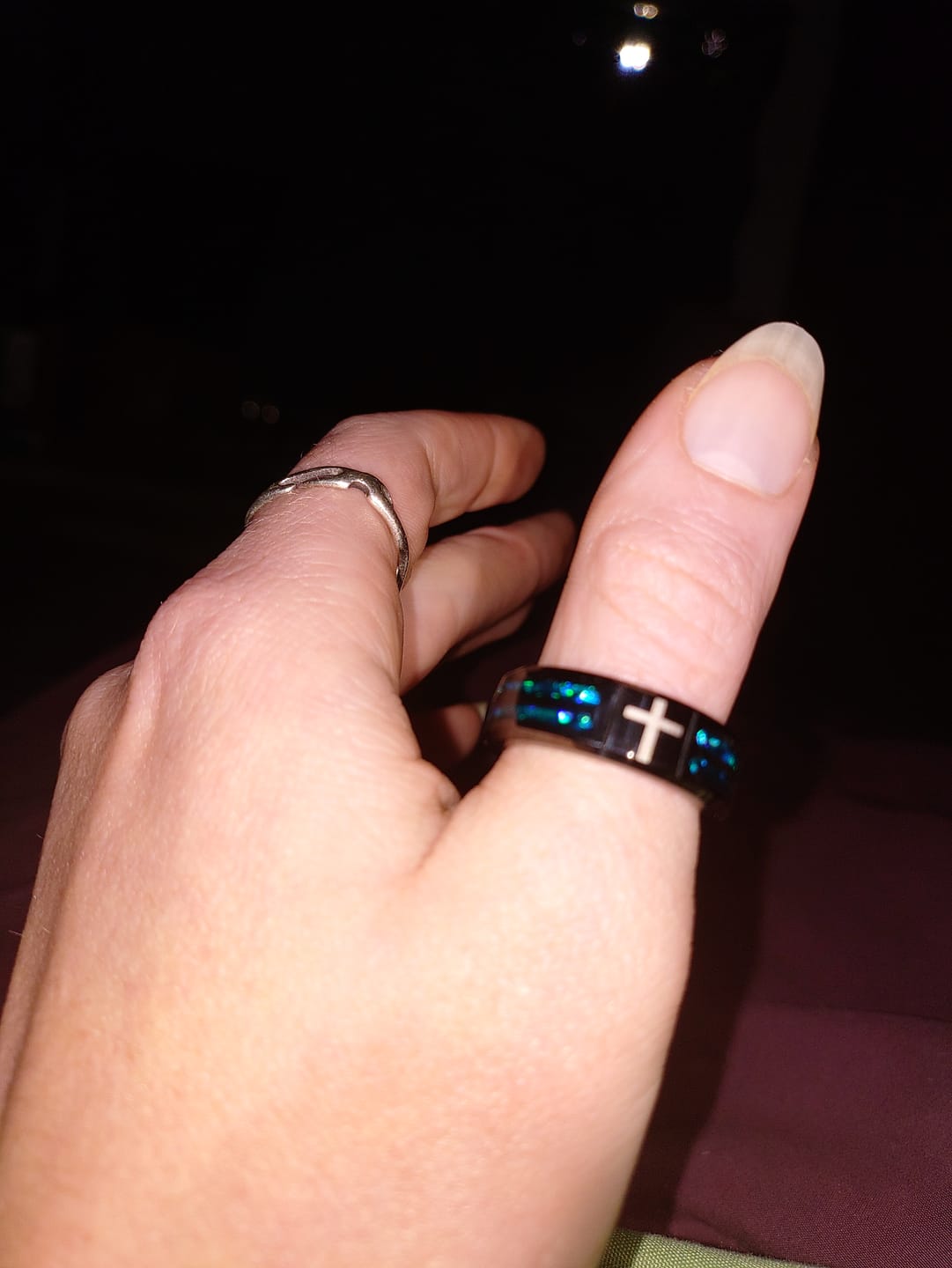 Customer photo review of FREE Today: Modern Titanium Steel Cross Ring with Laser Blue Inlay: Serenity in Christ's Blue Light