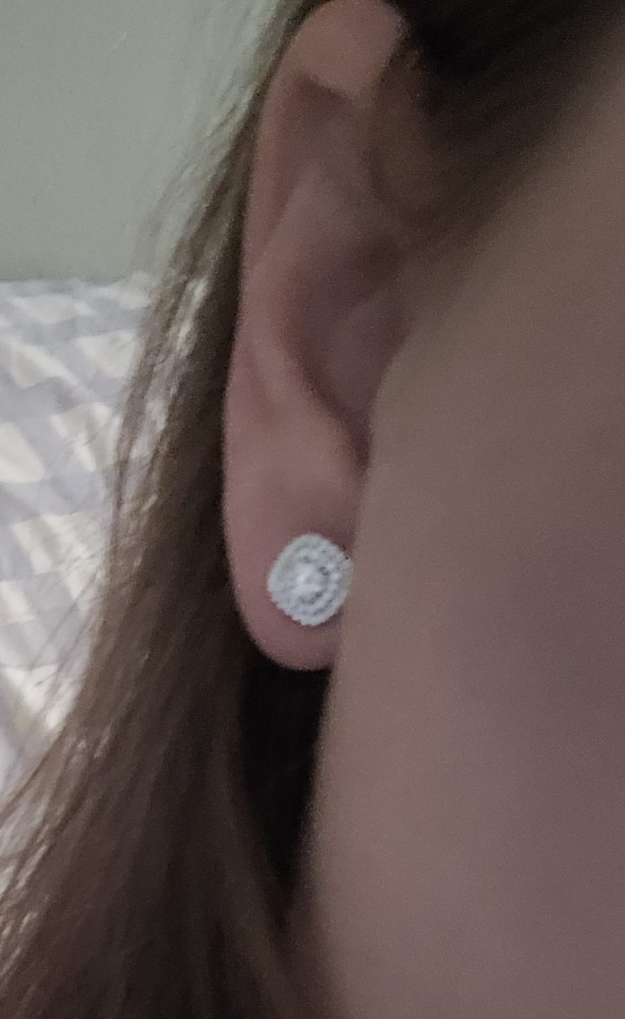 Customer photo review of Moissanite by Cate & Chloe Lucy 18k Gold Plated 925 Sterling Silver Stud Earrings 1.0tcw