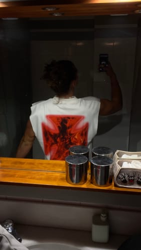 Customer photo review of ROUGH CUT CROPPED OVERSIZE TANK - FIRE CROSS / WHITE