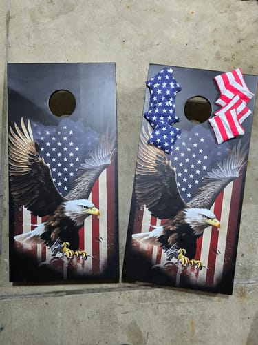 Customer photo review of Custom Cornhole Board Wrap