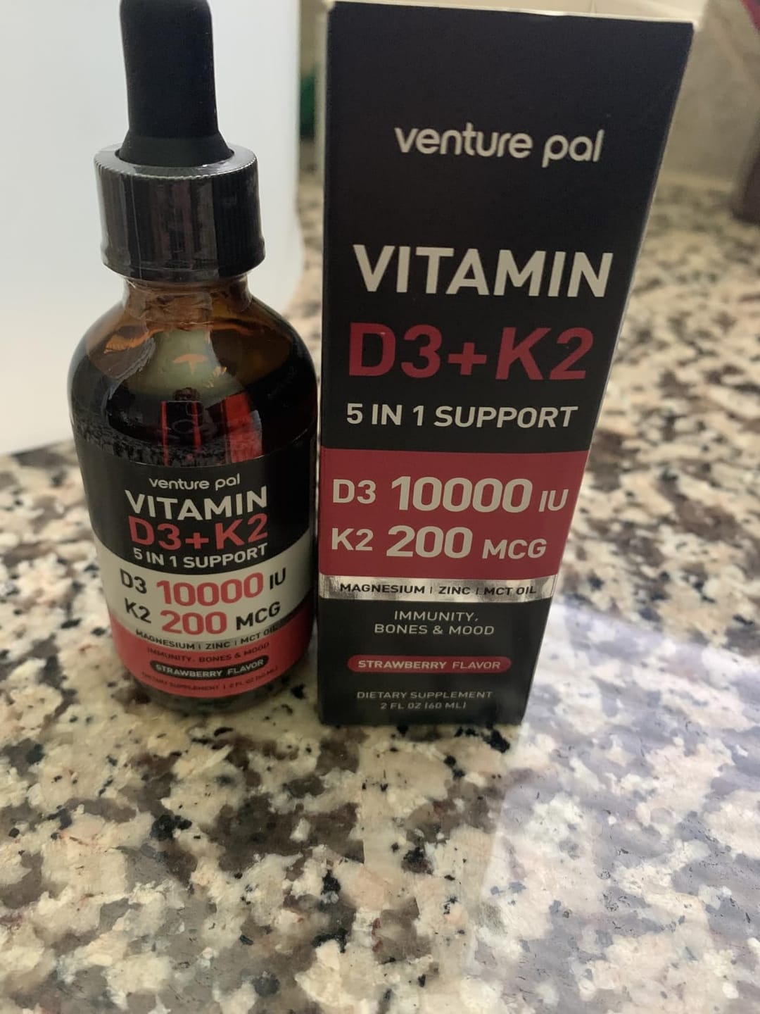 Customer photo review of Vitamin D3 10000 IU Plus K2 (MK-7) - Strawberry Flavor - 200 mcg Liquid Drops