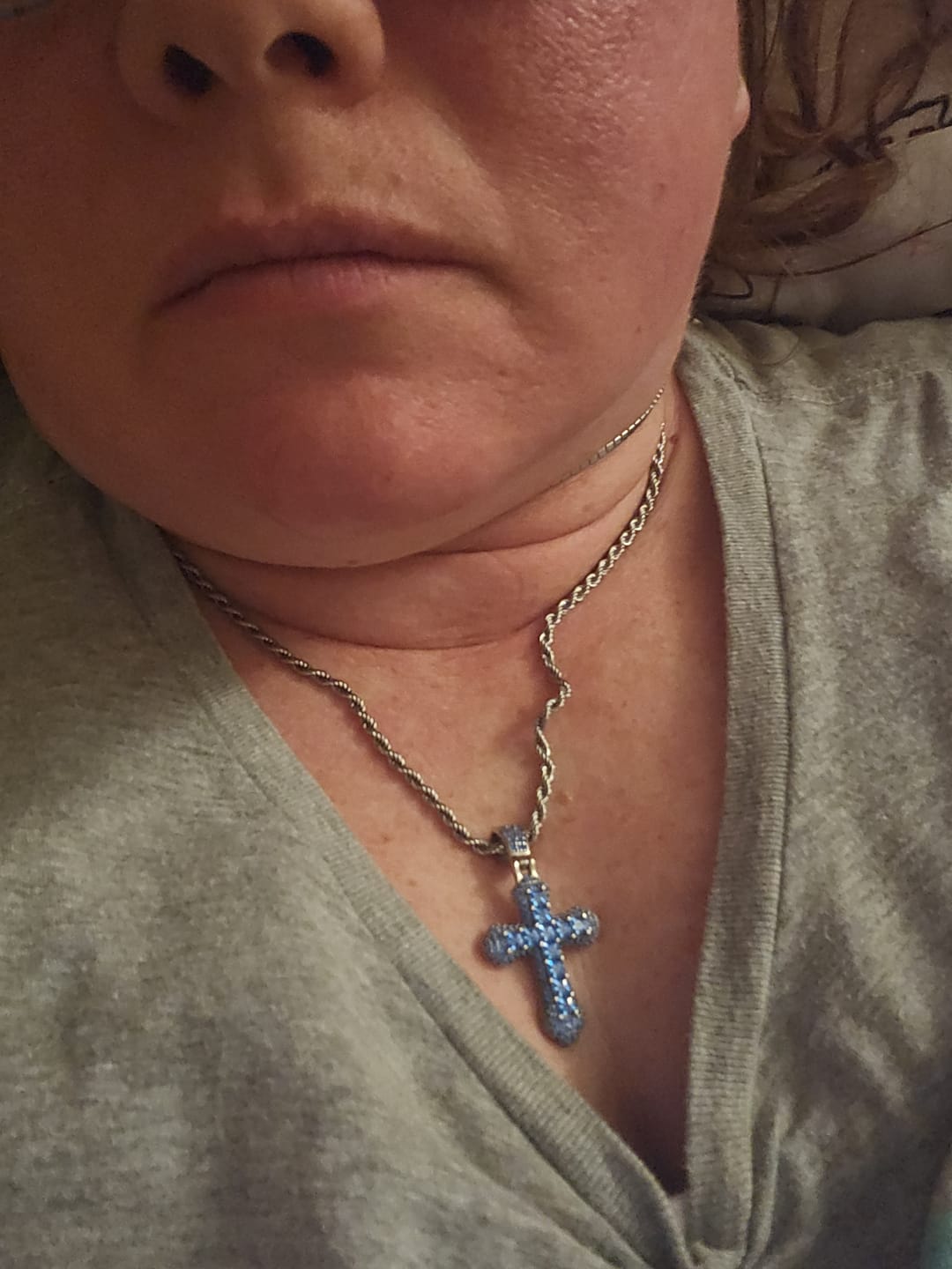 Customer photo review of BLUE CROSS PENDANT.