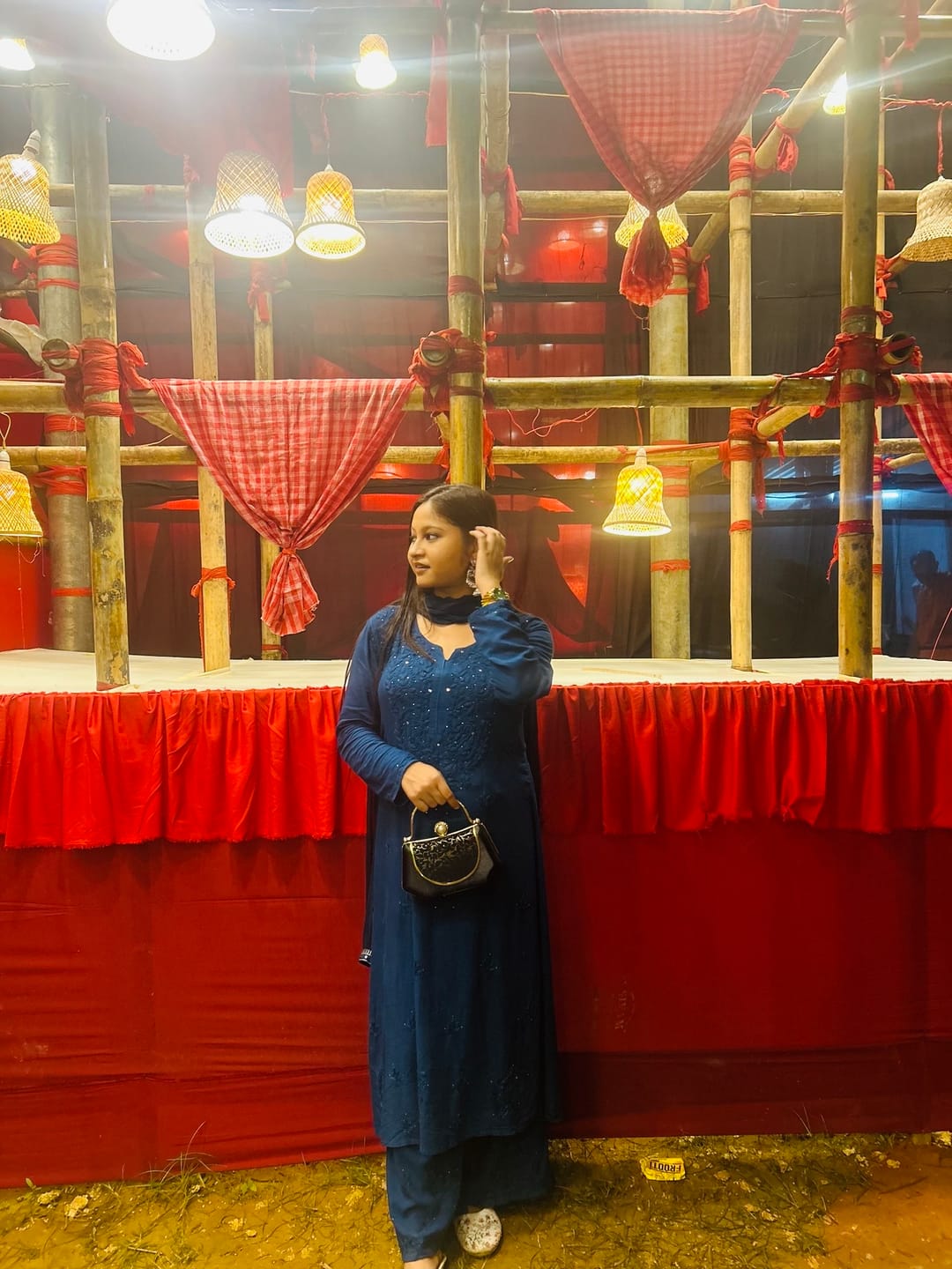Customer photo review of Peacock Blue 2 piece Rayon Mukaish set