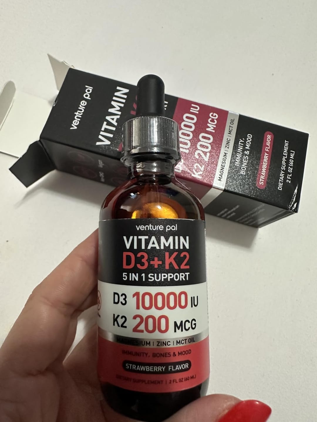 Customer photo review of Vitamin D3 10000 IU Plus K2 (MK-7) - Strawberry Flavor - 200 mcg Liquid Drops