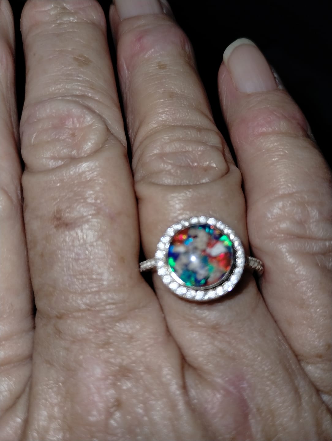 Customer photo review of Bedazzled Circle Opal Cremation Ring