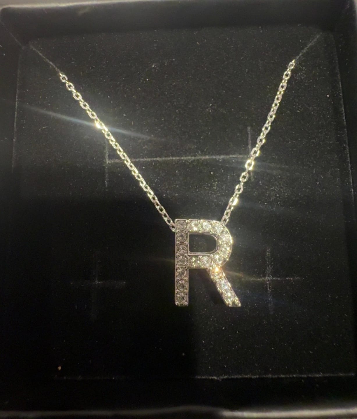 Customer photo review of Ethereal Collection 18k White Gold Plated Initial Letter Pendant Necklace with Swarovski Crystals