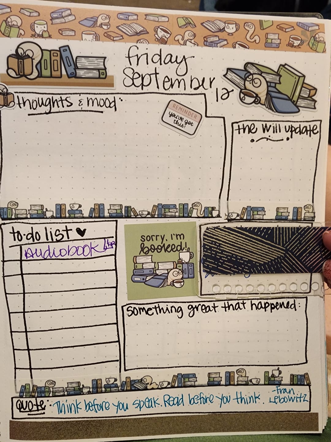 Customer photo review of Cozy Bookworm Sticker Sheet