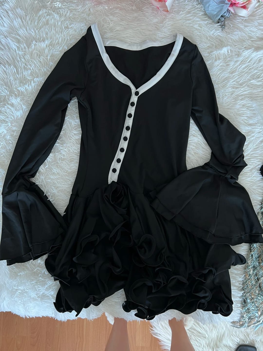 Customer photo review of A-Line Bodycon Mini Dress With Ruffle Hem — Soft Pink | KIMLUD