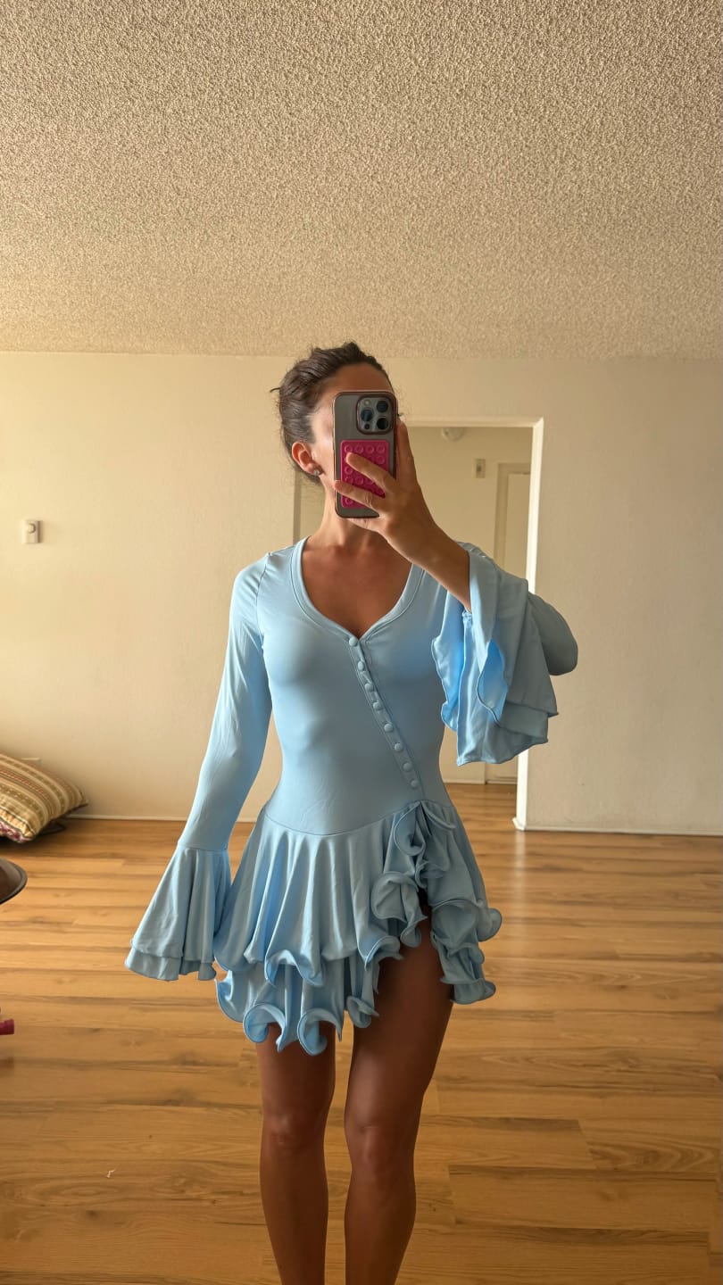 Customer photo review of A-Line Bodycon Mini Dress With Ruffle Hem — Soft Pink | KIMLUD