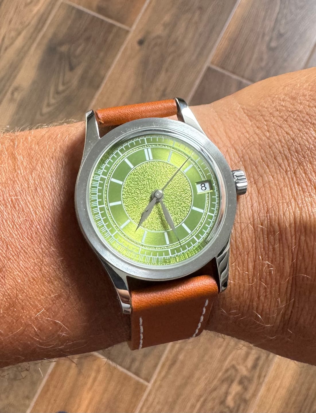 Customer photo review of HOU - 80-Hour Power Reserve Vintage Automatic Watch | Avocado Green
