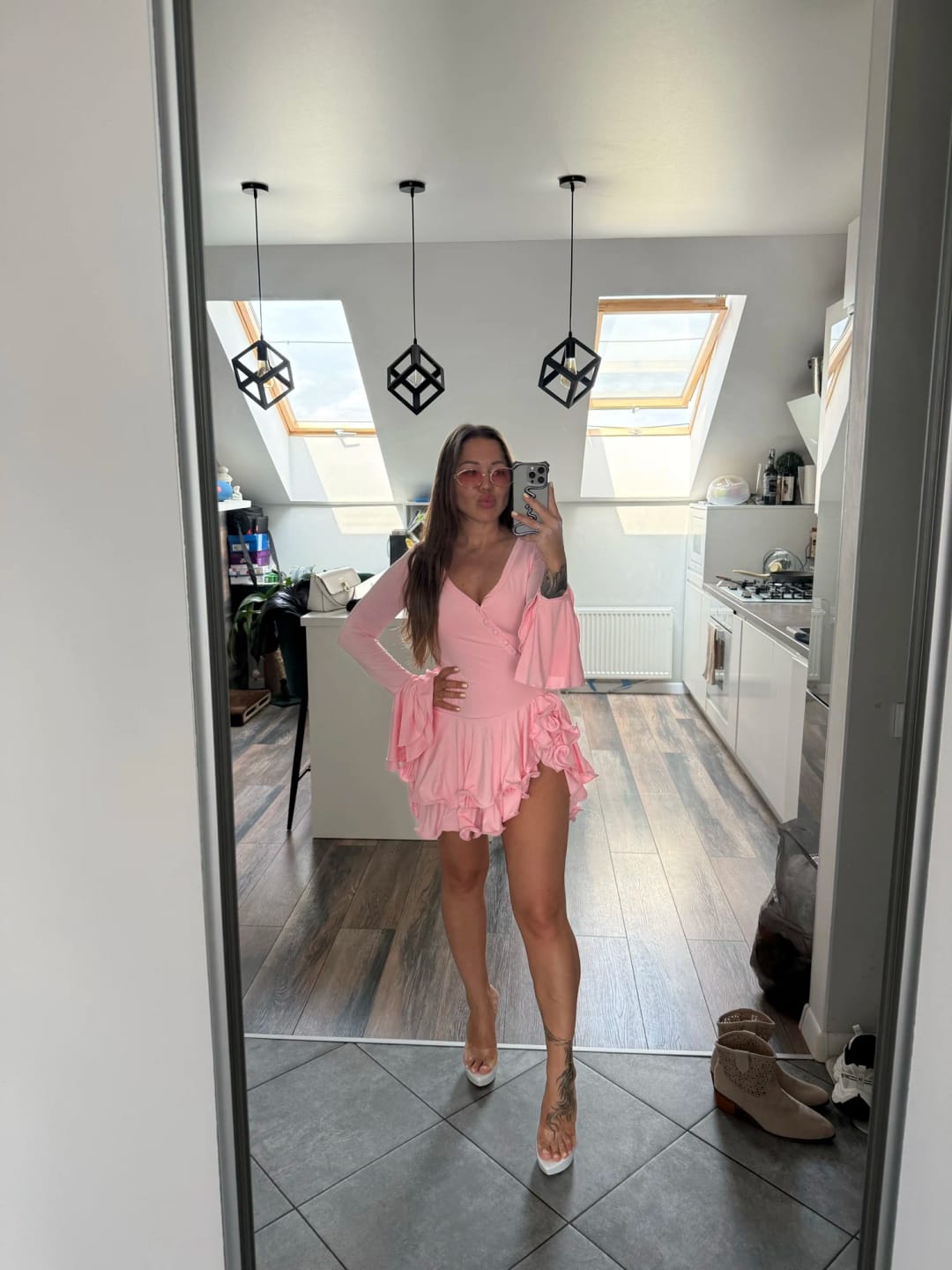 Customer photo review of A-Line Bodycon Mini Dress With Ruffle Hem — Soft Pink | KIMLUD