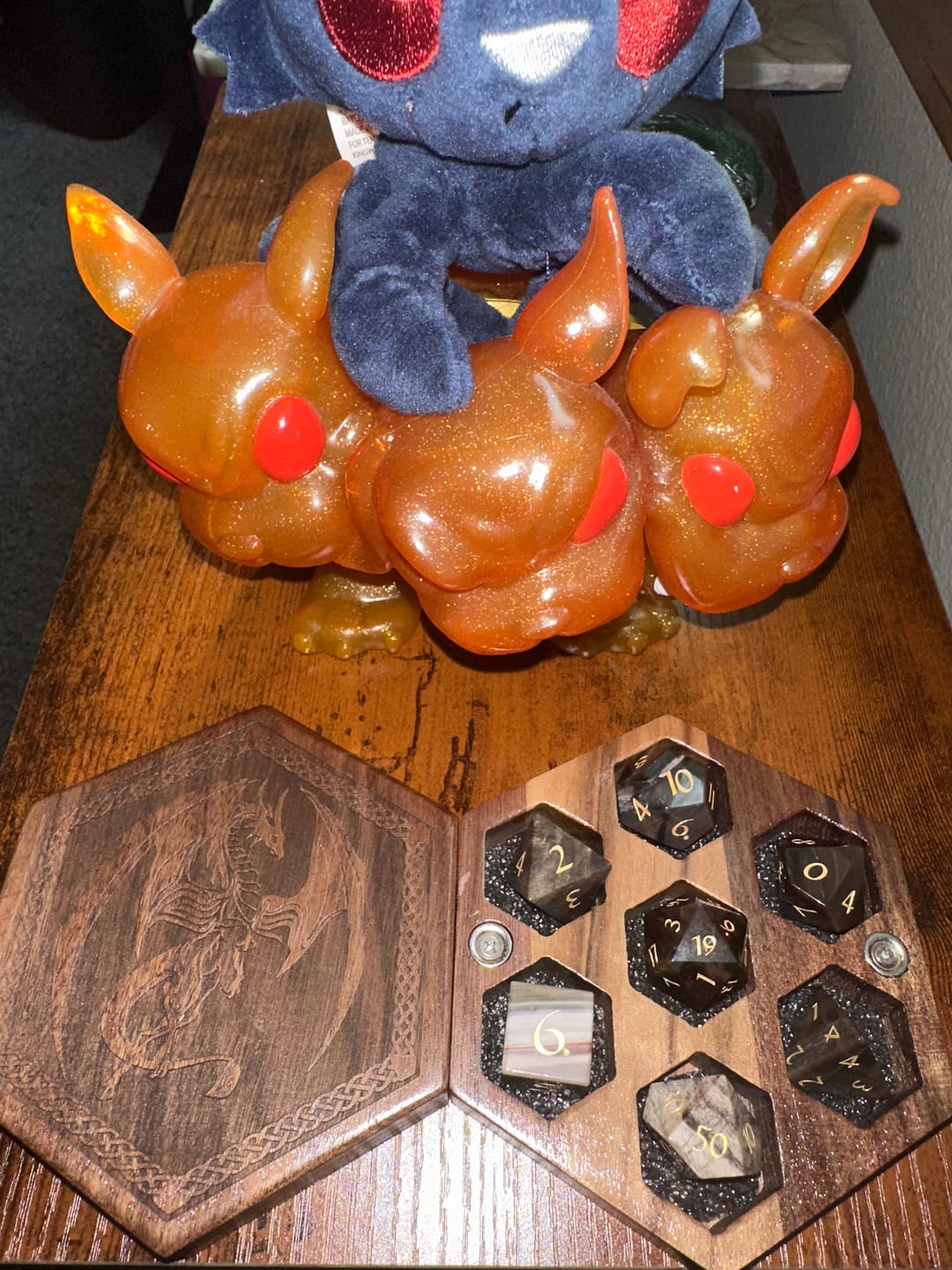 Customer photo review of URWizards D&D Petrified Wood Gemstone Engraved Dice Set(Limited edition)
