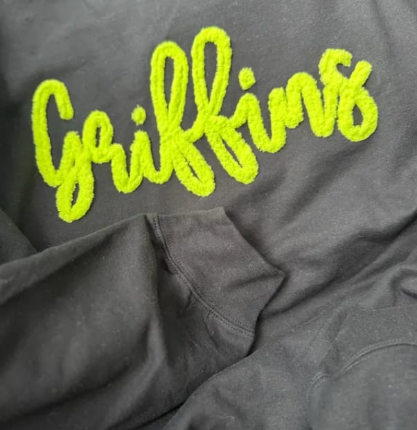 Customer photo review of Custom College Chenille Team Name Embroidered Sweatshirt