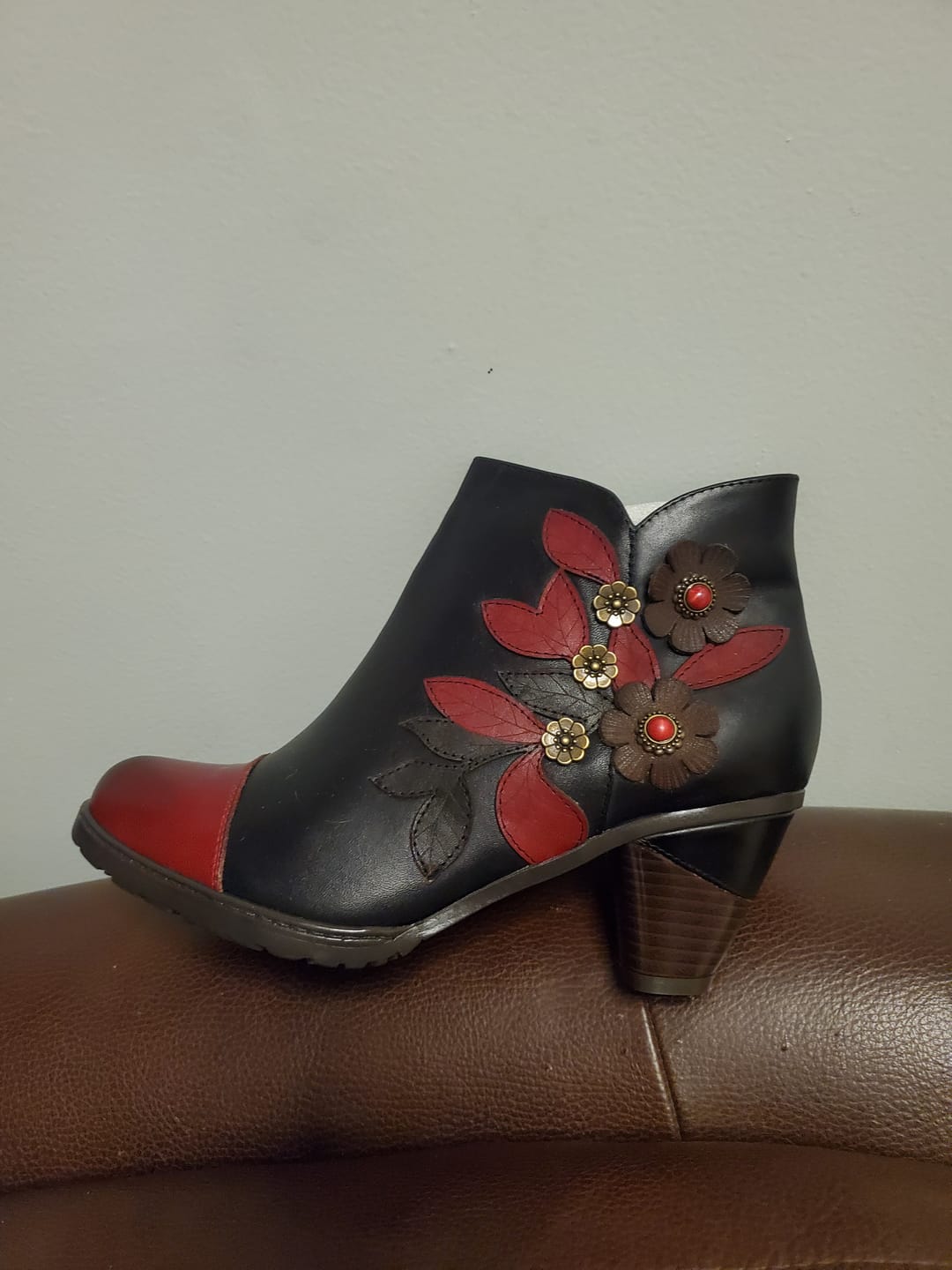 Customer photo review of Retro Boho Floral Charm Ankle Boots