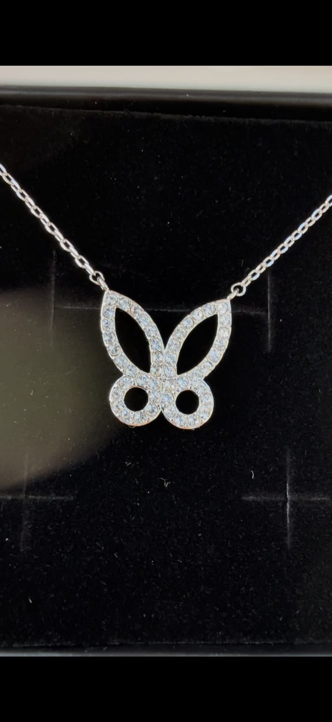Customer photo review of Maxine 18k White Gold Plated Butterfly Necklace with Swarovski Crystals
