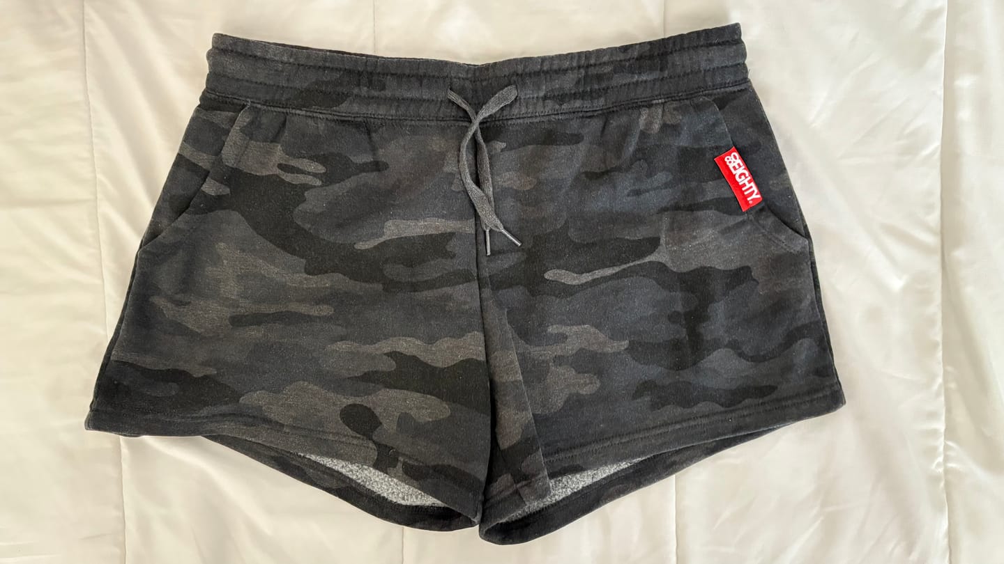 Customer photo review of 80Eighty® Women's Black Camo Fleece Shorts
