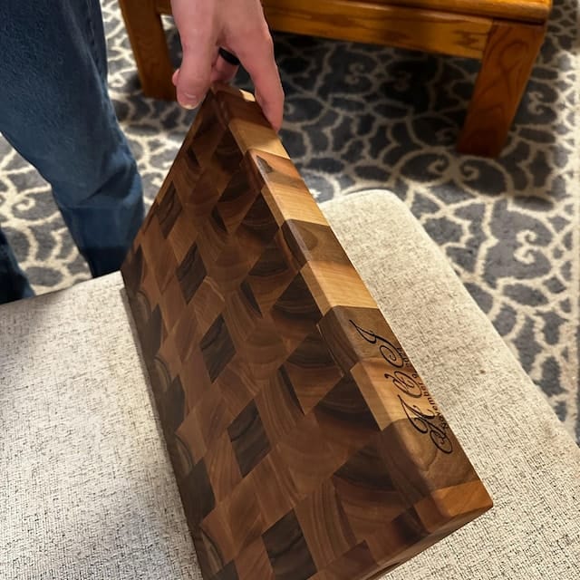 Customer photo review of Personalized Double-sided Walnut  End Grain Cutting Board