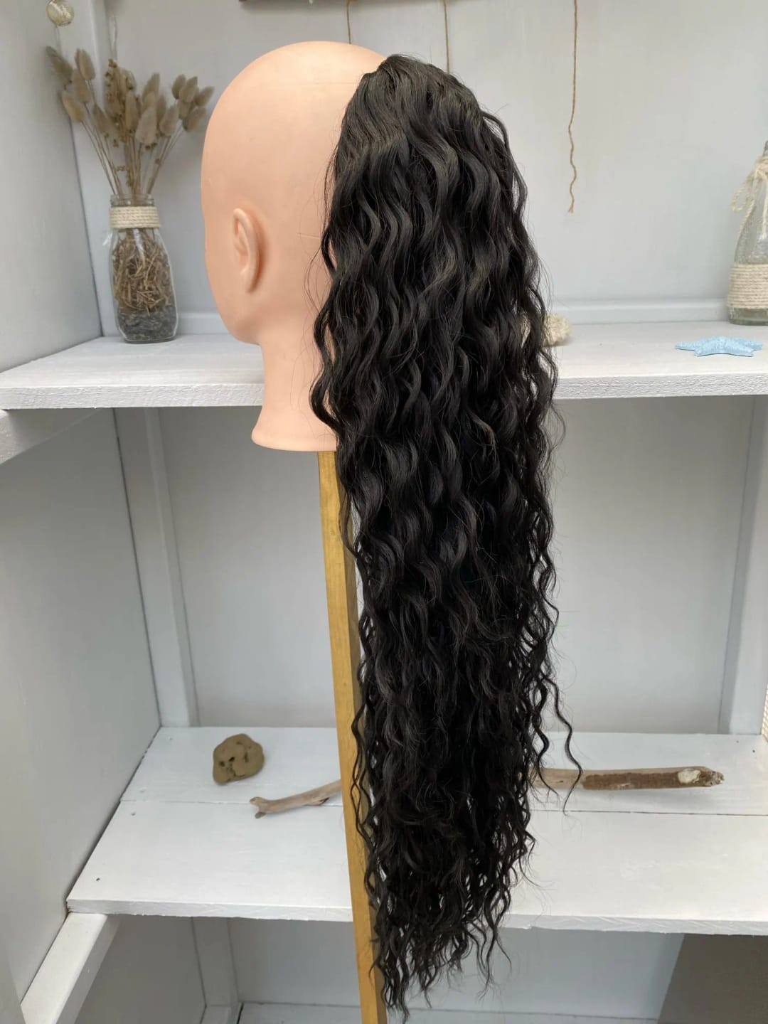 Customer photo review of Water Wave Kanekalon Ponytail Clip-In Drawstring — Black | KIMLUD