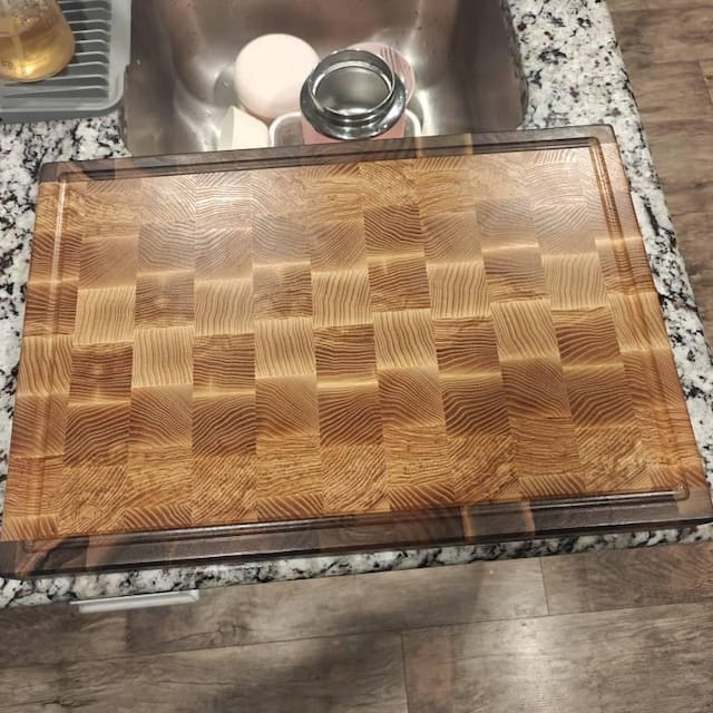 Customer photo review of Personalized Double-sided Walnut and Cherry End Grain Cutting Board