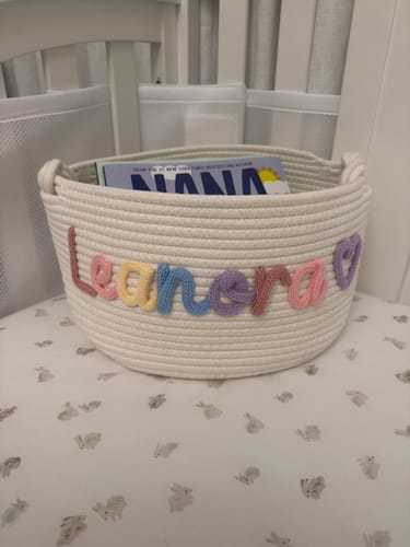 Customer photo review of Baby Knits™  Multicolor Personalized Knitted Basket