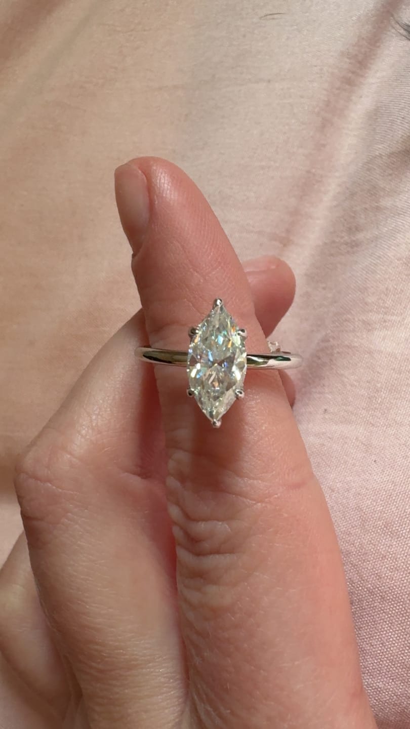 Customer photo review of Moissanite 1.0 Ct/2.0 Ct/3.0Ct Marquise Cut Solitaire White Gold Promise Ring For Women