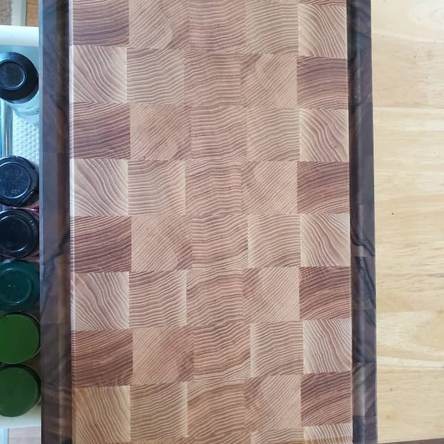 Customer photo review of Personalized Double-sided Walnut and Cherry End Grain Cutting Board