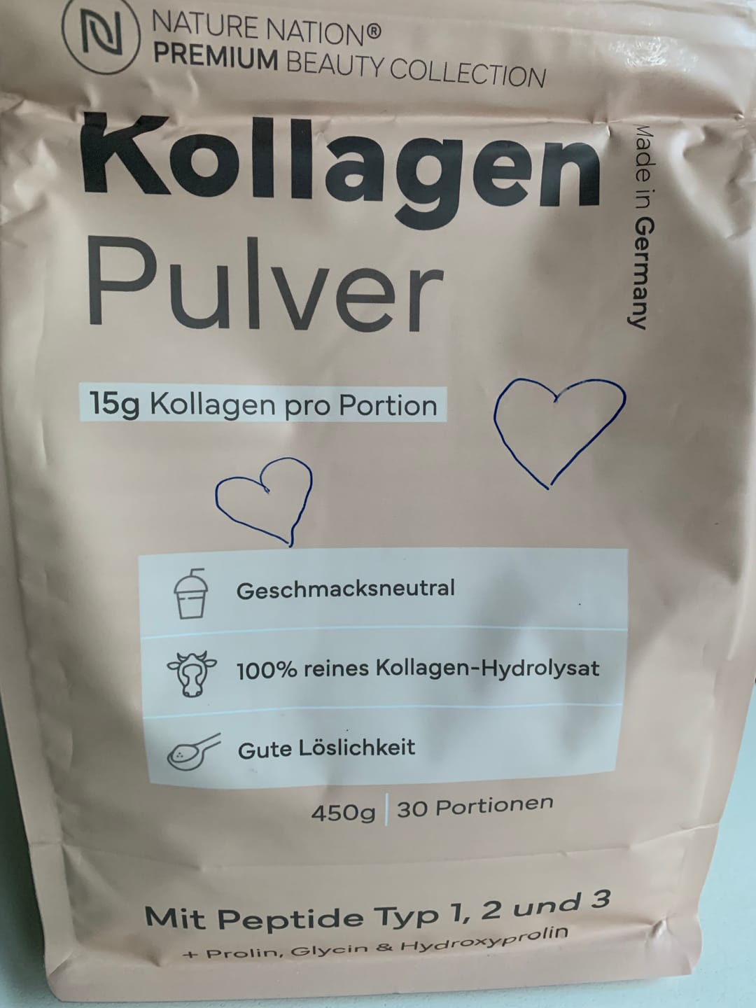 Customer photo review of Kollagen Pulver Hydrolysat, 450g - 100% Peptide Typ I, II & III, geschmacksneutral & leicht löslich